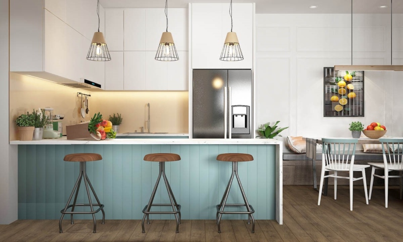 Tủ bếp có quầy bar tiện lợi