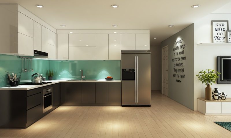 Thiết kế tủ bếp Acrylic bóng gương sang trọng