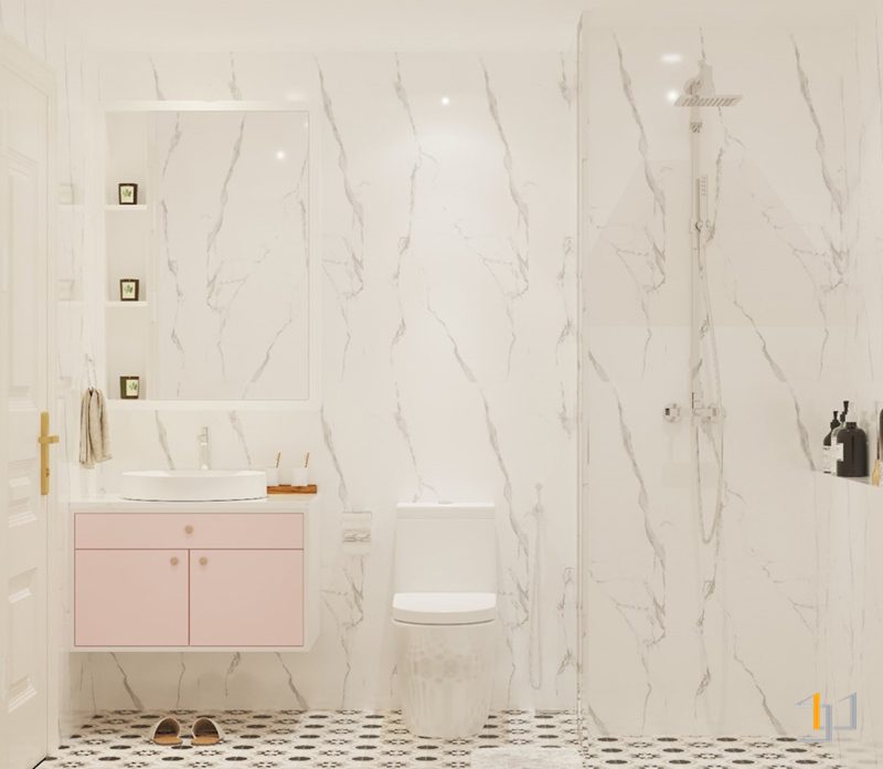 Thiết kế tủ lavabo xinh xắn với gam màu hồng