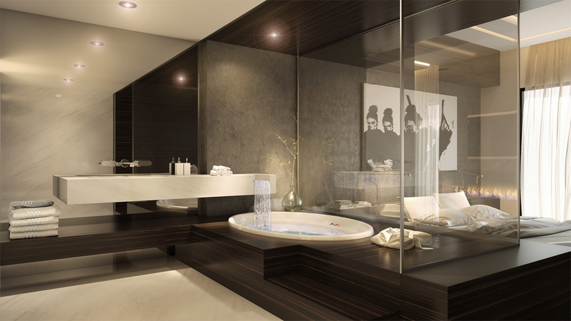Bạn có choáng ngợp bởi sự xa hoa và hiện đại của thiết kế phòng tắm này không?