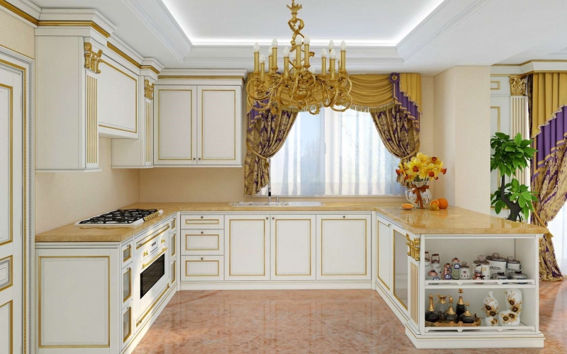 Tủ bếp cổ điển chữ U