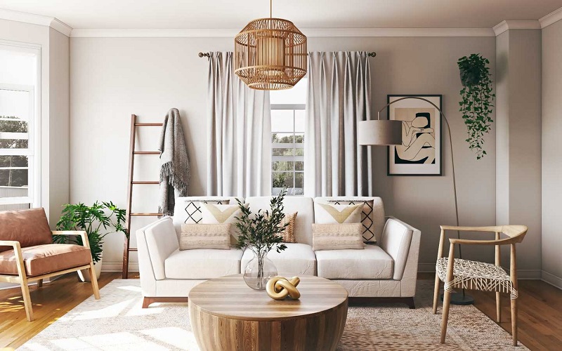 Phong cách Bohemian trang trí nội thất phòng khách đơn giản
