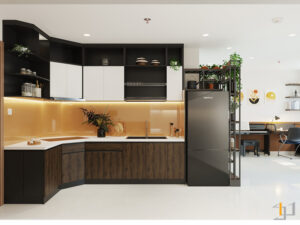 Thiết kế tủ chữ L tiết kiệm diện tích cho căn bếp