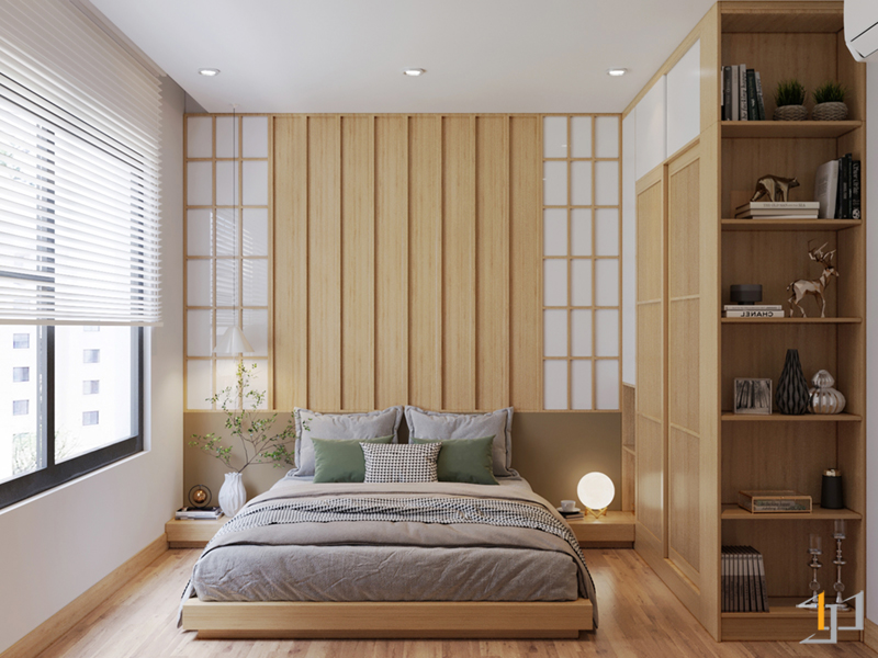 Thiết kế nội thất phòng ngủ Master căn hộ The Origami 3PN phong cách Japan