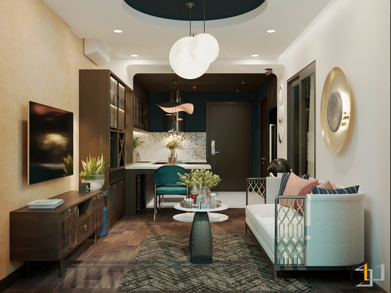 Thiết kế nội thất căn hộ Origami 1 phòng ngủ – Indochine Style