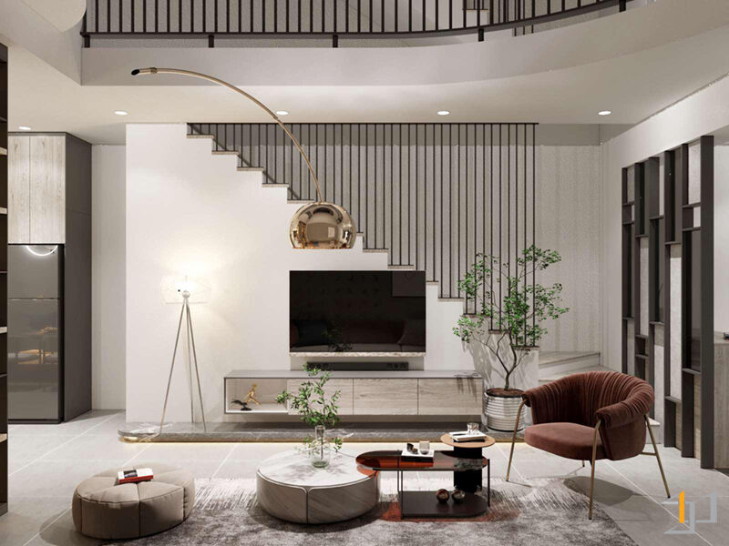 60+ mẫu phòng khách nhà ống 5m có cầu thang hiện đại