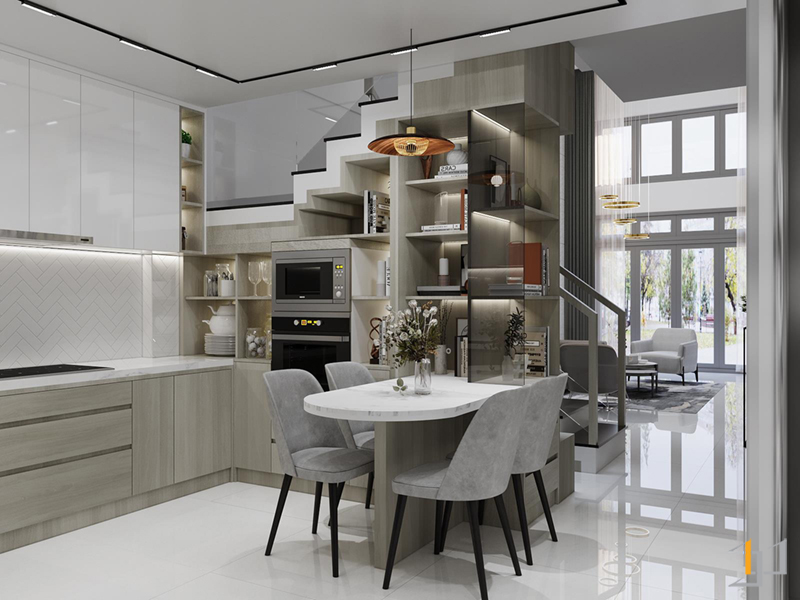 Phòng bếp biệt thự hiện đại với thiết kế cách điệu