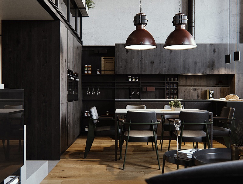 Tủ bếp dạng chữ L tạo ra một không gian thoải mái cho việc đi lại cũng như chỗ ngồi khi chúng ta sử dụng nhà bếp