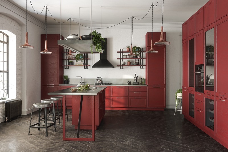 màu đỏ cho không gian bếp đẹp