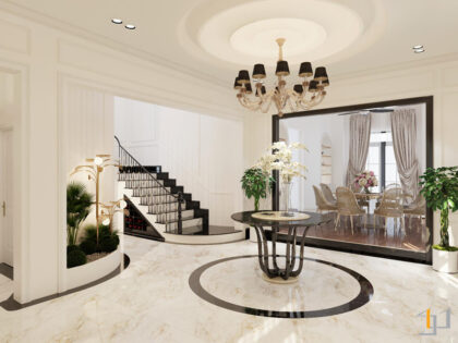 Góc nội thất sảnh biệt thự phong cách Tân Cổ Điển