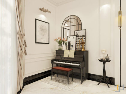 Trang trí đàn piano ở góc phòng khách