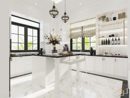 Nội thất phòng bếp sang trọng, hiện đại và được sắp đặt khéo léo