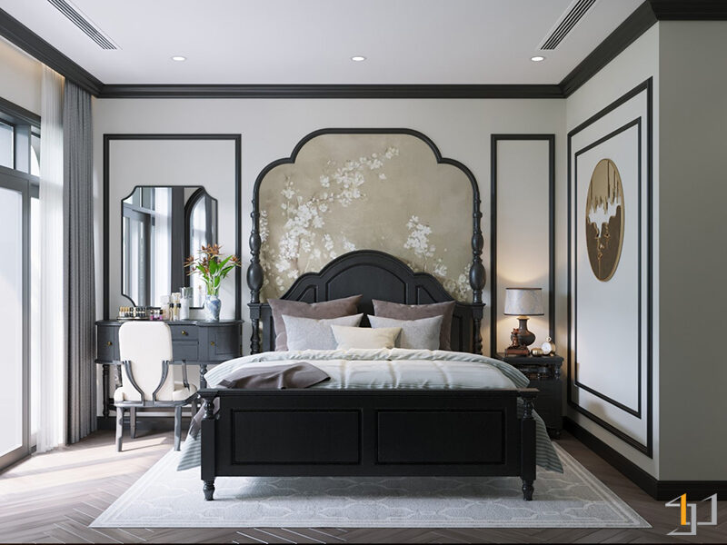 Thiết kế phòng ngủ master biệt thự phong cách Indochine sang trọng