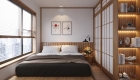 Phòng ngủ Master trong mẫu thiết kế nội thất chung cư 45m2 phong cách Japandi