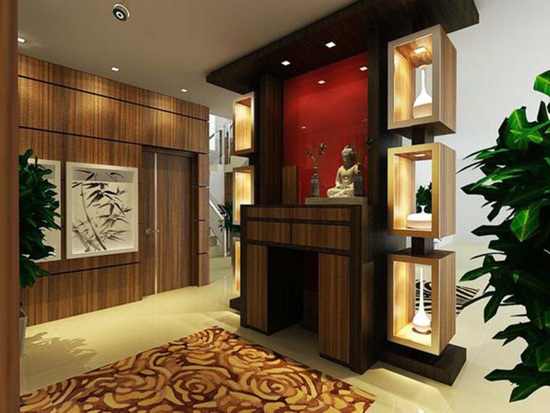 Tủ kết hợp kệ trang trí vân gỗ nâu sẫm