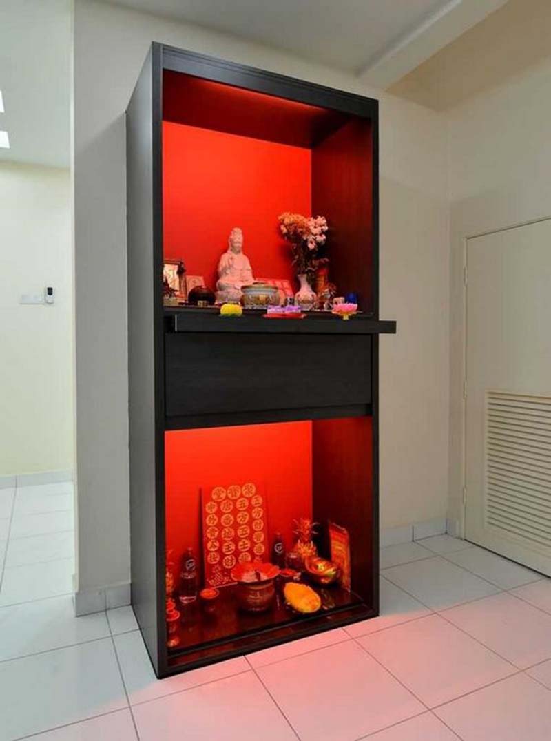 Bàn thờ ông Địa vân gỗ nâu trầm