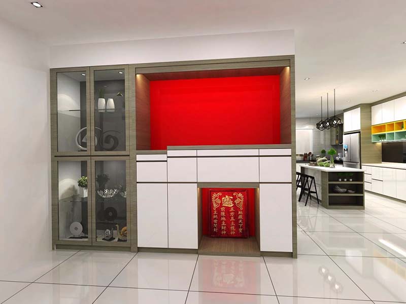 Bàn thờ kết hợp tủ kính tiện nghi