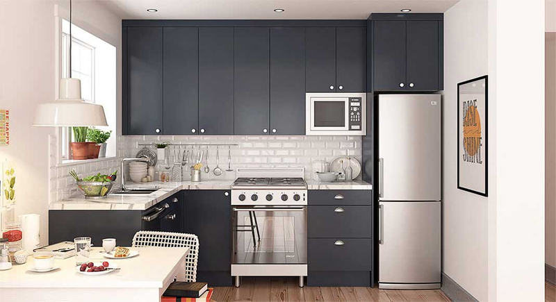 Gian bếp trong không gian nội thất nhà nhỏ được thiết kế với nhiều công năng hiện đại