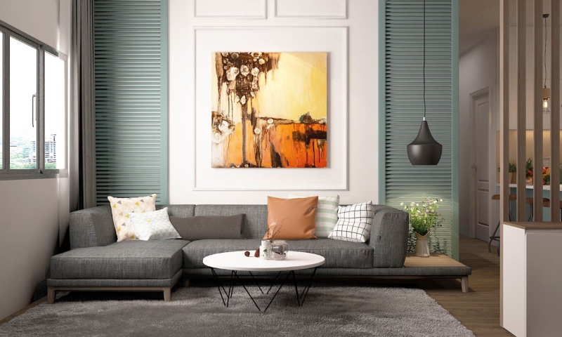 Trang trí phòng khách bằng tranh thủy ấn độc đáo trong không gian nội thất nhà nhỏ đẹp
