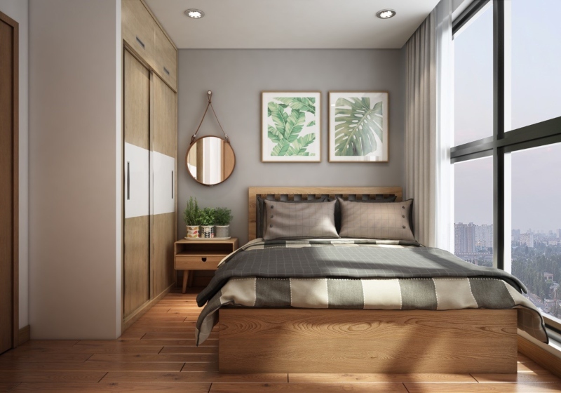 Phòng ngủ được bố trí công năng và gọn gàng trong không gian nội thất nhà nhỏ đẹp