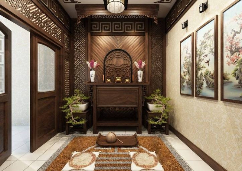 Gỗ tự nhiên được chọn để thi công nội thất phòng thờ Tân cổ điển