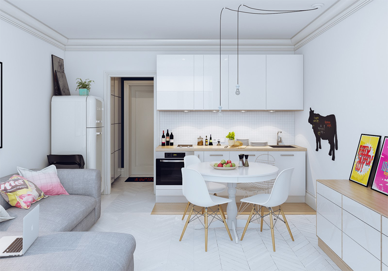 Phòng bếp Scandinavian cho căn hộ 2PN