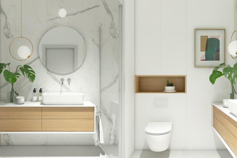 Phòng vệ sinh phong cách tối giản trong mẫu thiết kế chung cư 45m2