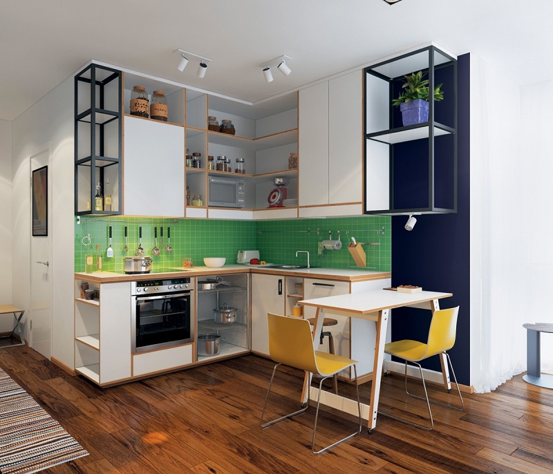 Một chiếc bàn nhỏ trong thiết kế căn hộ 45m2