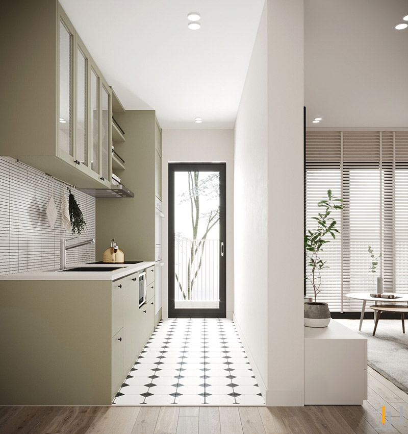 Dáng bếp chữ I giúp tối ưu diện tích hiệu quả