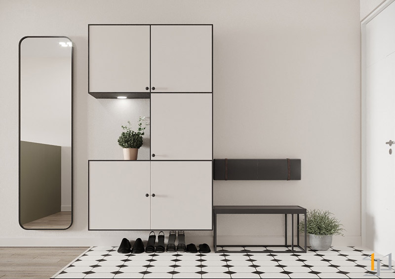 Khu vực cửa ra vào được thiết kế với nhiều công năng tiện lợi