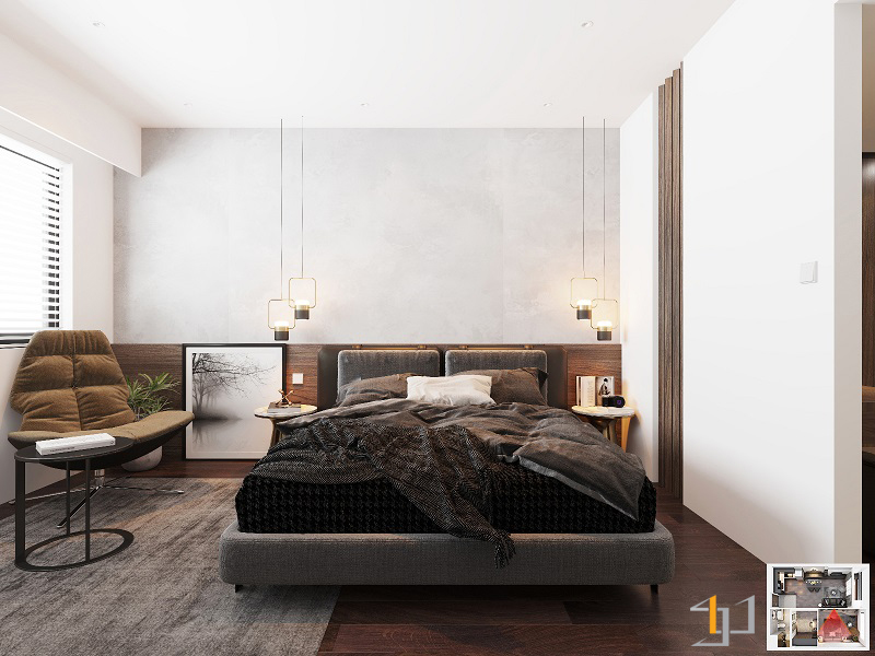 Không gian phòng ngủ trong không gian nội thất nhà nhỏ đẹpđược bày trí nhiều nội thất hiện đại