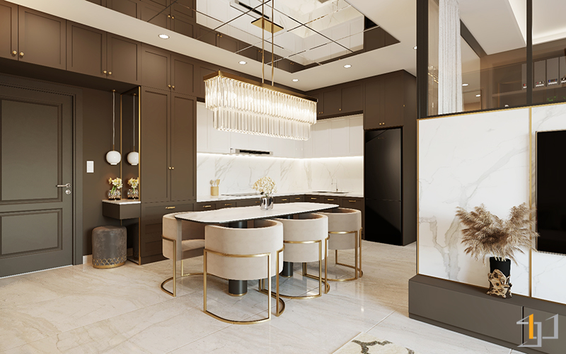 Thiết kế nội thất phòng bếp căn hộ 72m2