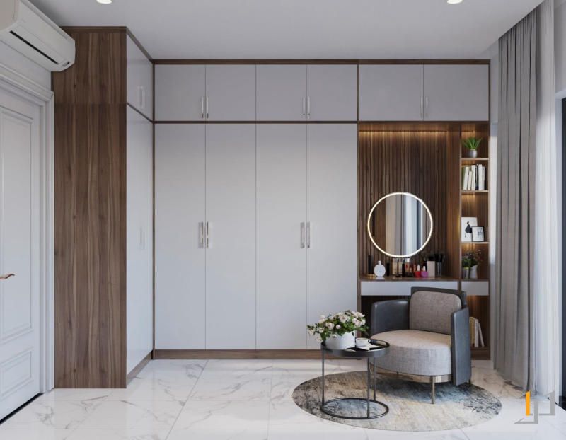 thiết kế tủ áo quần trong phòng ngủ nhà phố