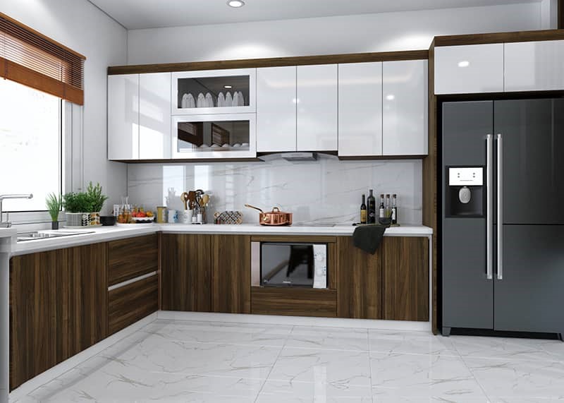Không gian bếp được bố trí nội thất vô cùng tiện nghi nhà phố liền kề
