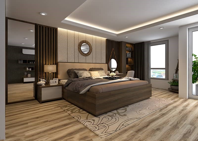 Phòng ngủ master với giường lớn và trang trí vô cùng đẳng cấp