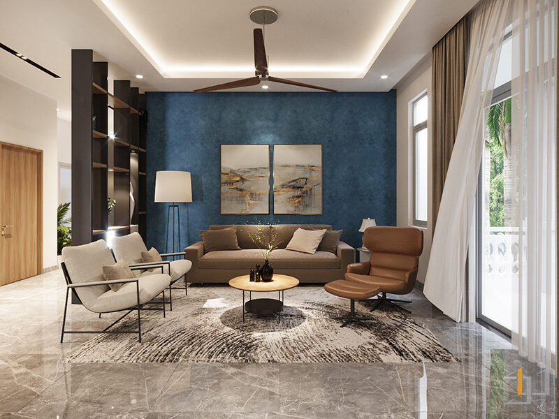 Thi công nội thất Phòng khách - Góc nhìn 1 nhà phố Ninh thuận