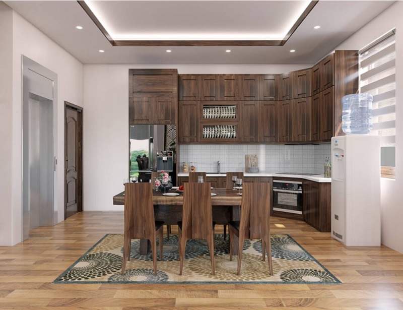 thiết kế tủ bếp chữ L tận dụng mọi không gian