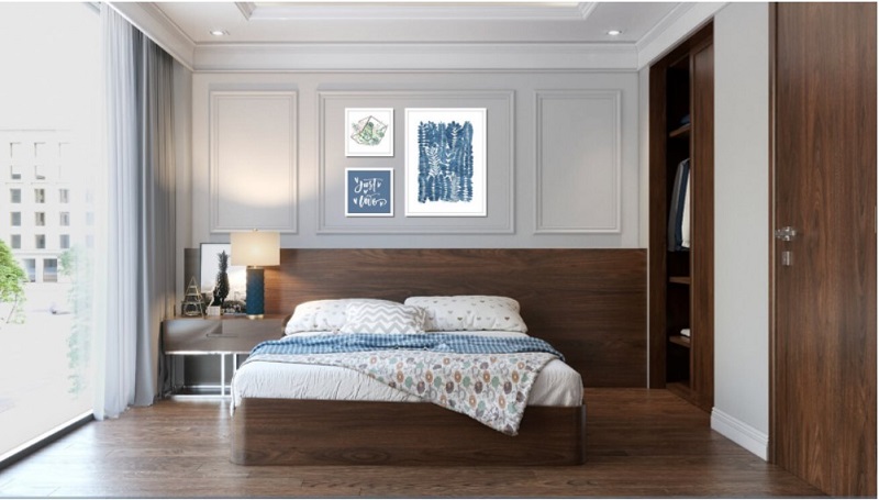 Phòng ngủ nhà phố được bố trí cạnh cửa sổ thông thoáng