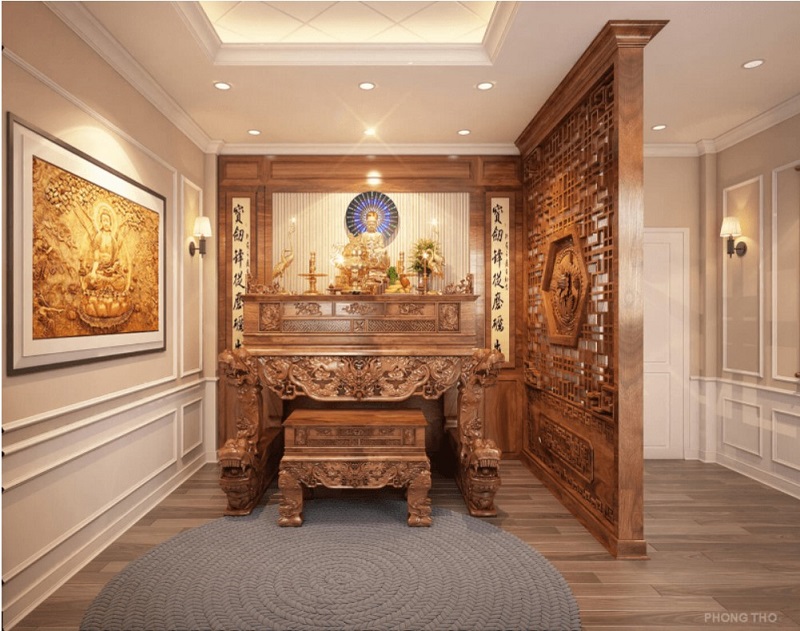 thiết kế phòng thờ cho nhà ống