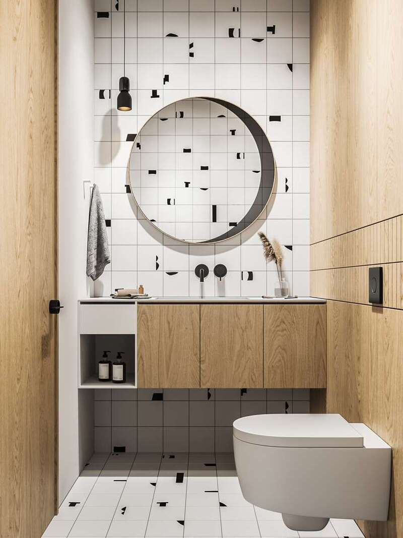 Có thể sử dụng gỗ tự nhiên trong toilet như: tủ kệ đựng đồ, bồn chậu rửa,…..