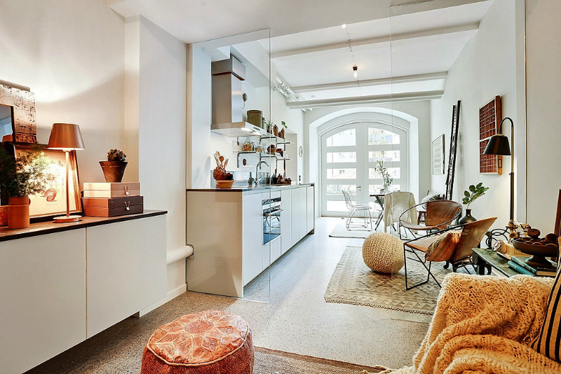 Thiết Kế Nội Thất Chung Cư 45m2 - 05 Vách ngăn kính giúp cho không gian phòng ngủ căn hộ 45m2 trở nên thông thoáng