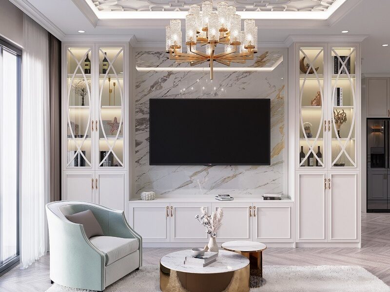 Đá ốp cao cấp nổi bật với ánh sáng đèn