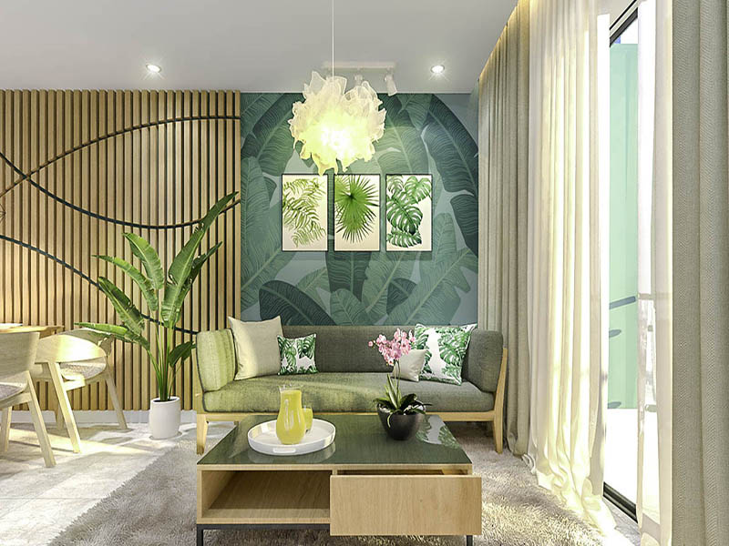 Họa tiết lá cây thường được sử dụng trong phong cách nội thất Tropical