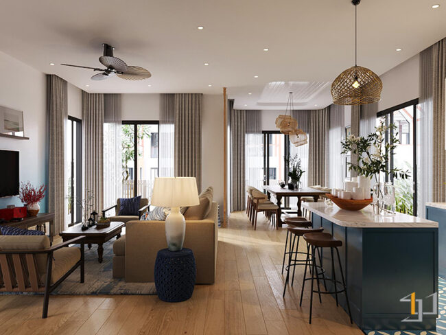 Không gian sinh hoạt chung trong Biệt thự Nova Hồ Tràm 2 Tầng Tropical