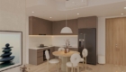 Bếp chữ L tận dụng hiệu quá diện tích của căn hộ Vinhomes Central Wabi Sabi