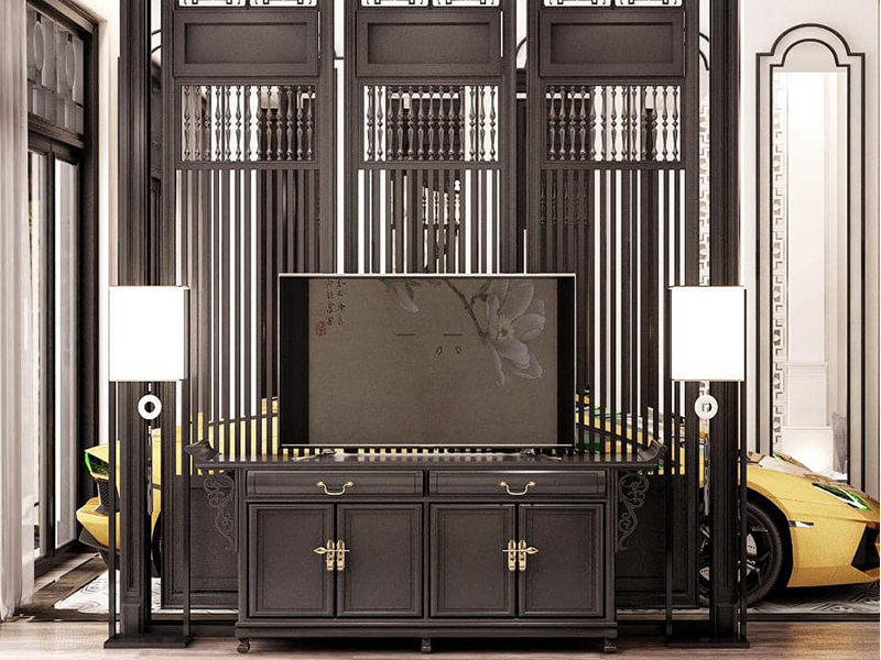 Phòng khách nhà phố phong cách indochine 01