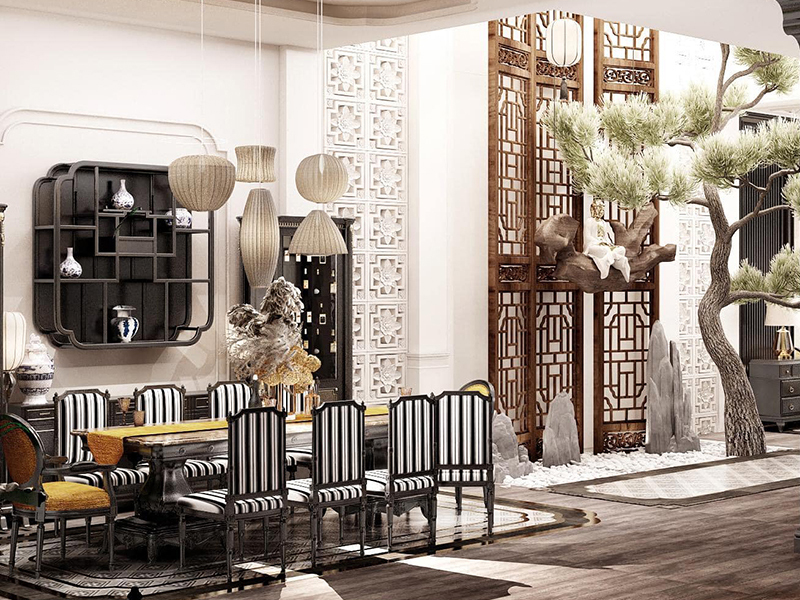 Phòng ăn nhà phố phong cách indochine