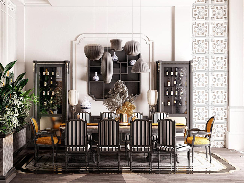 Phòng ăn nhà phố phong cách indochine 01