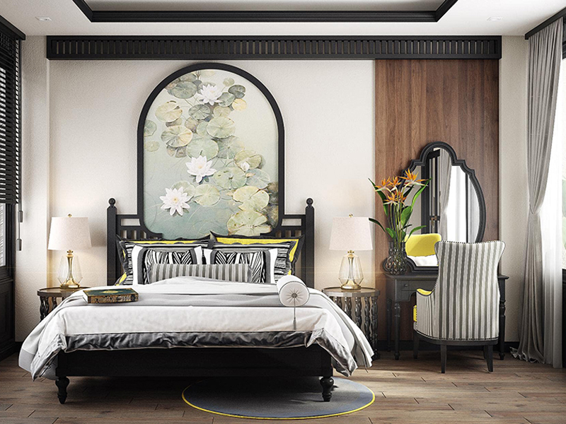 Phòng ngủ 01 nhà phố phong cách indochine