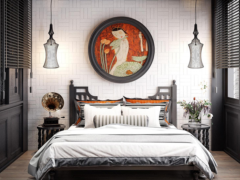 Phòng ngủ master nhà phố phong cách indochine